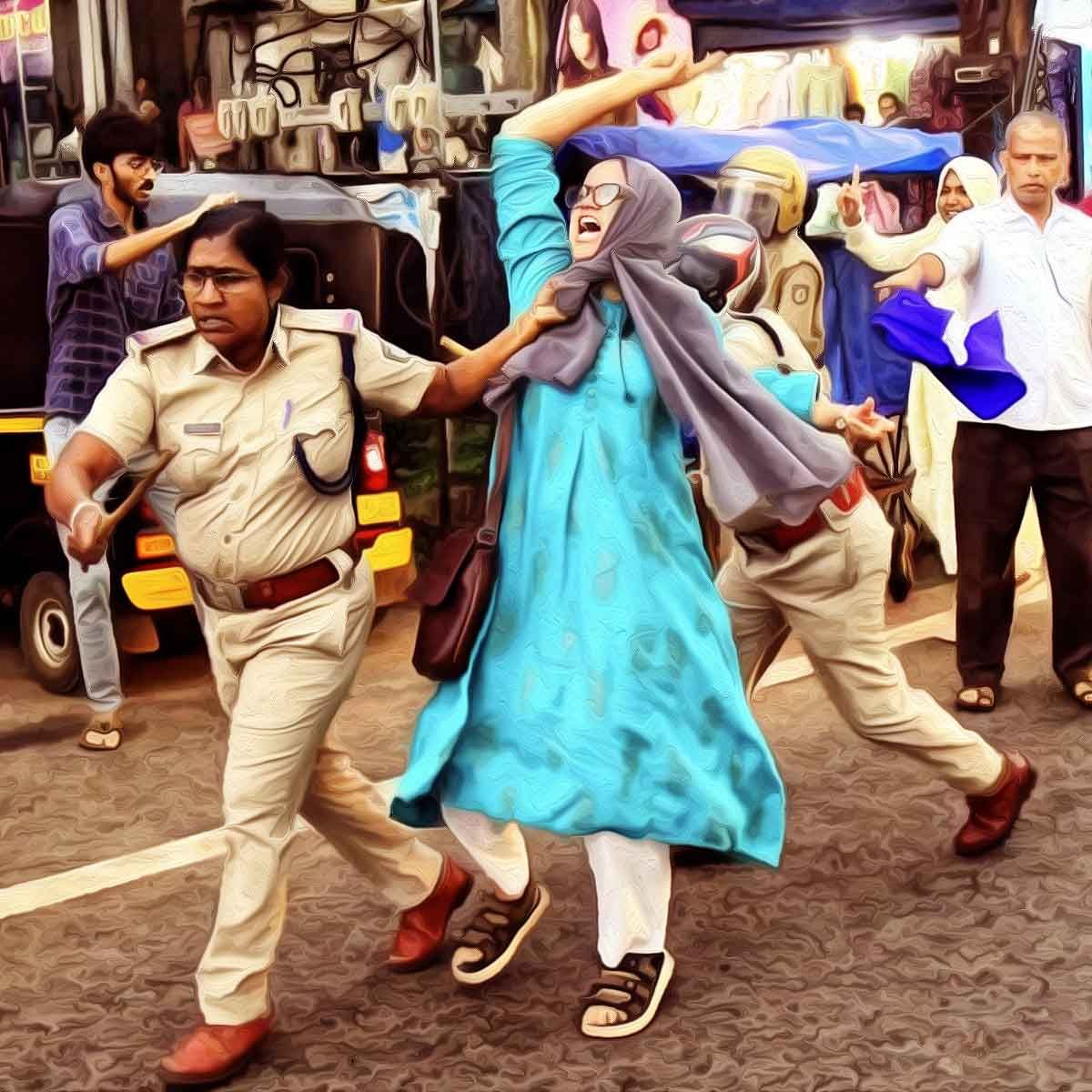 Kerala: Police pulls Barkha Dutt’s ‘Shero’ Aysha Renna with her hijab for protesting against bulldozer action in UP