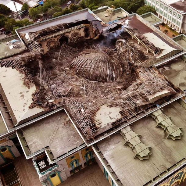 Giant dome of Jakarta Islamic Centre Grand Mosque collapses after fire breaks out