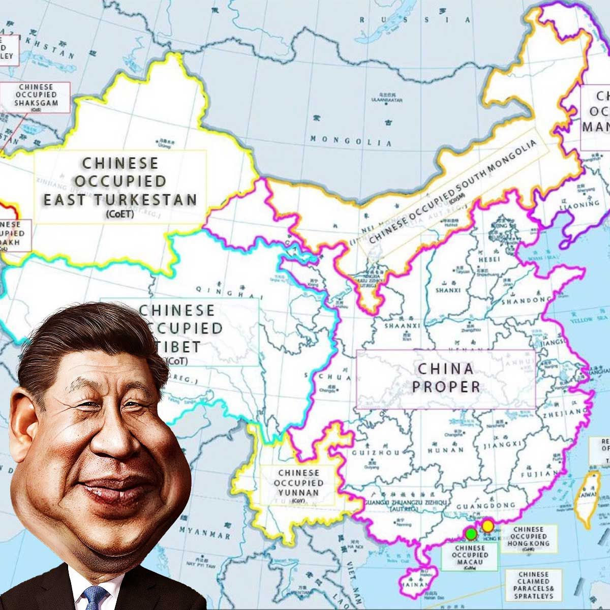 The new map of borders and areas around China 